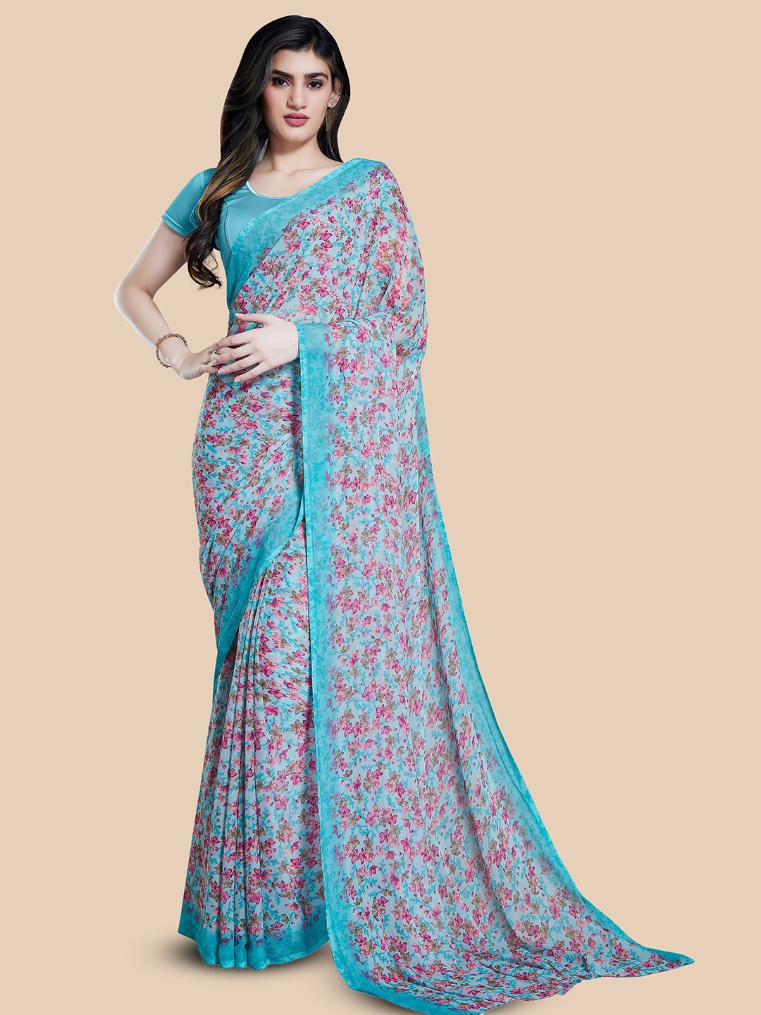 

Rani Saahiba Floral Printed Saree, Sea green
