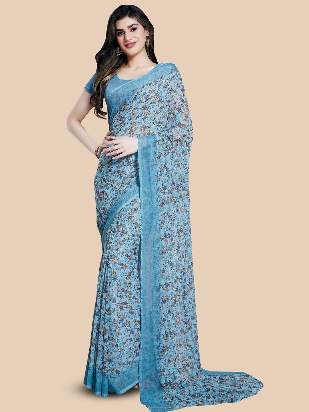 

Rani Saahiba Floral Printed Saree, Blue