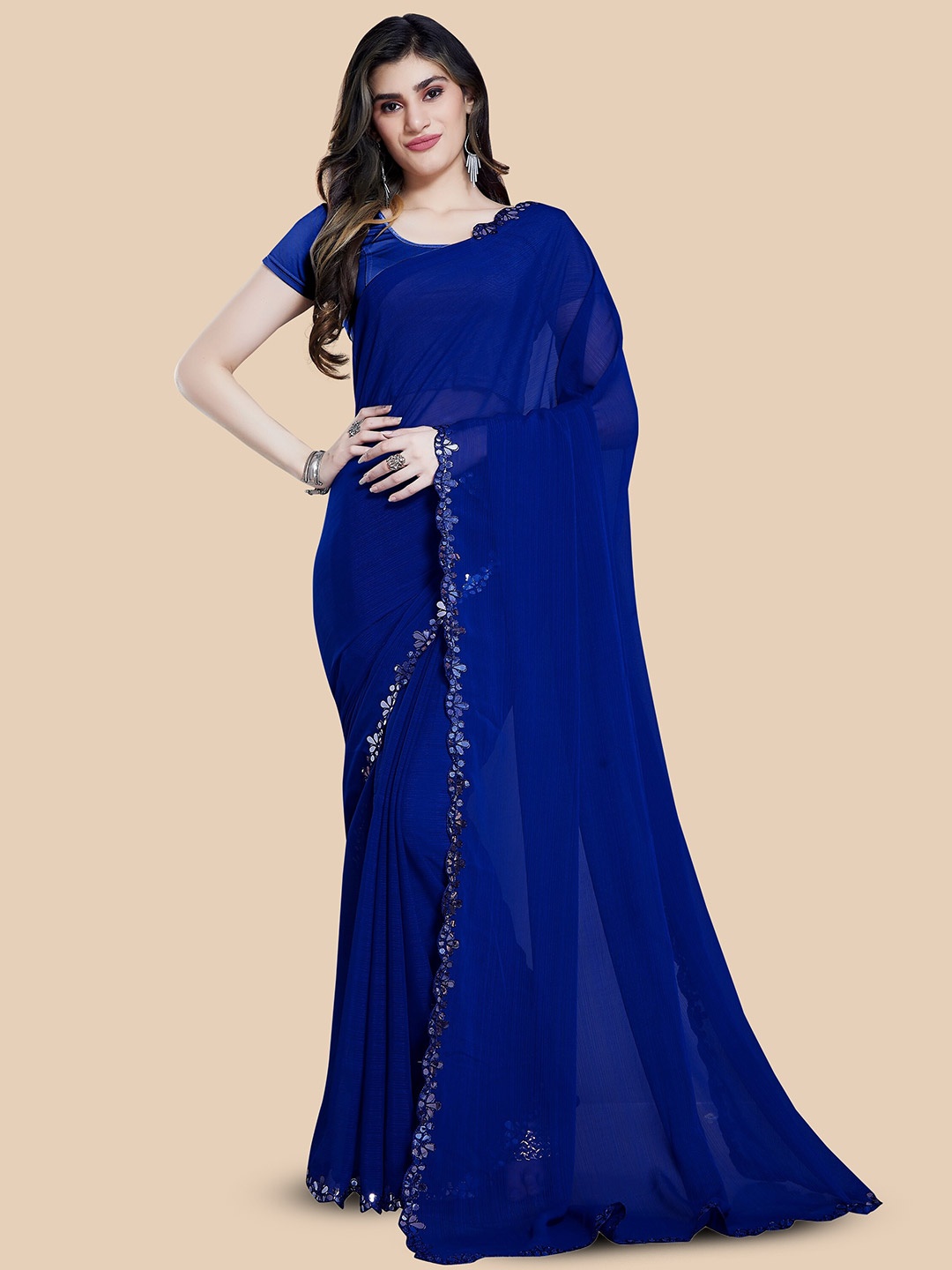 

Rani Saahiba Mirror Work Embellished Saree, Blue
