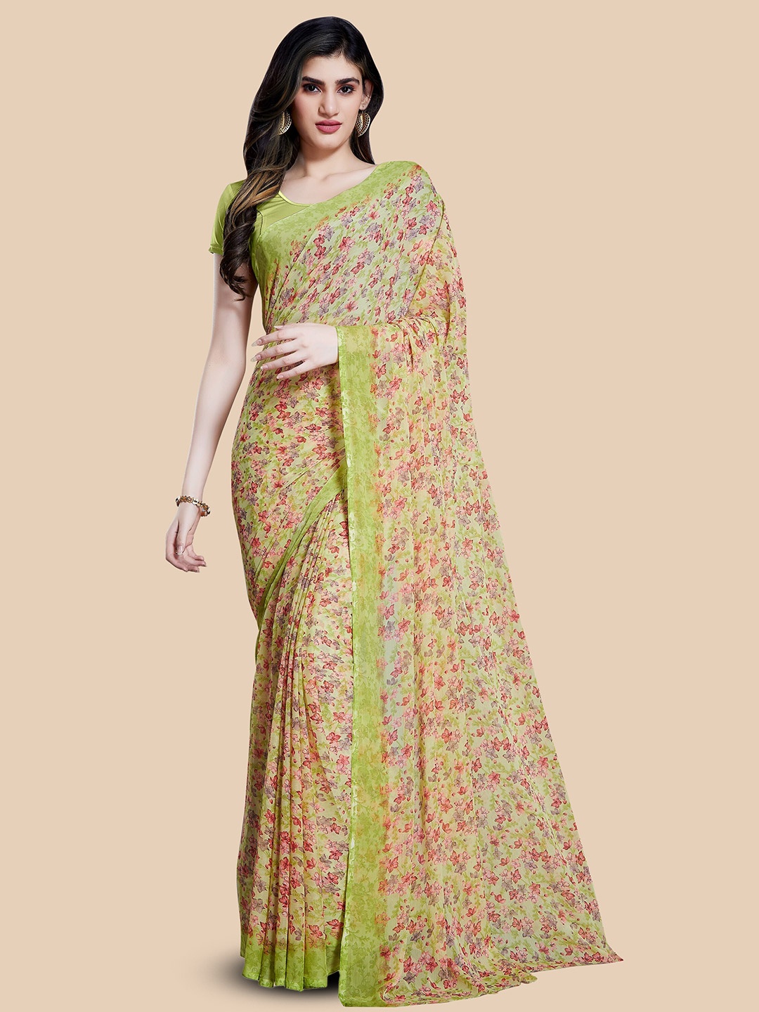 

Rani Saahiba Floral Printed Saree, Green