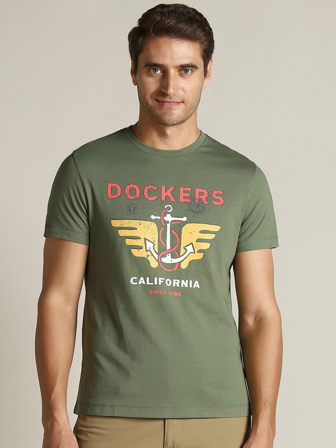 Dockers Men Graphic Print Round Neck T-Shirt, Green