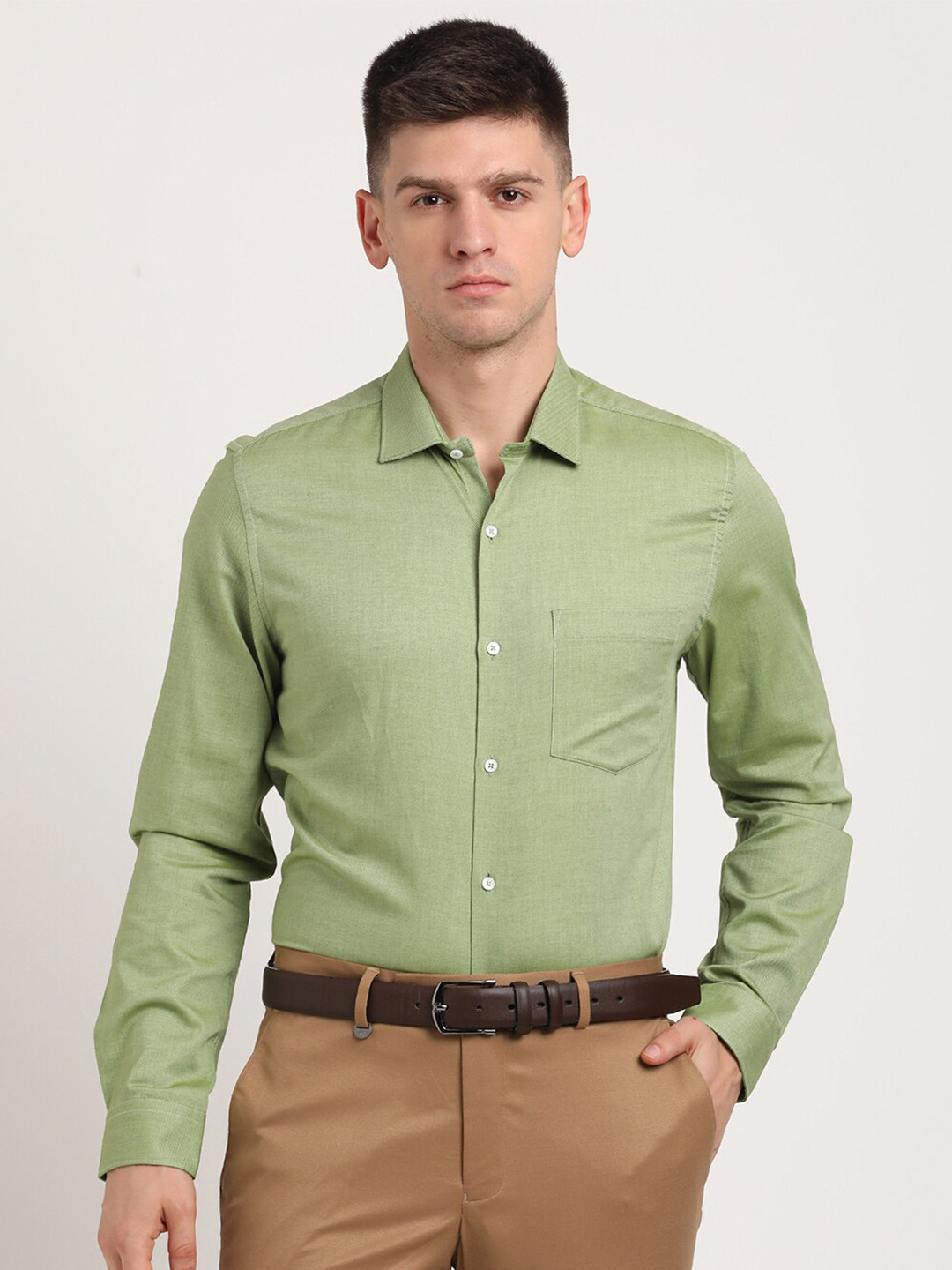 

Turtle Standard Dobby Pure Cotton Formal Shirt, Olive