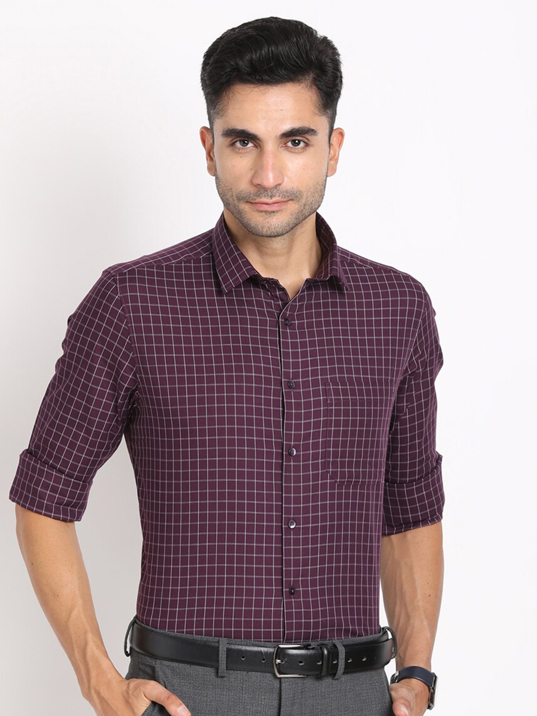 

Turtle Standard Checked Pure Cotton Formal Shirt, Purple