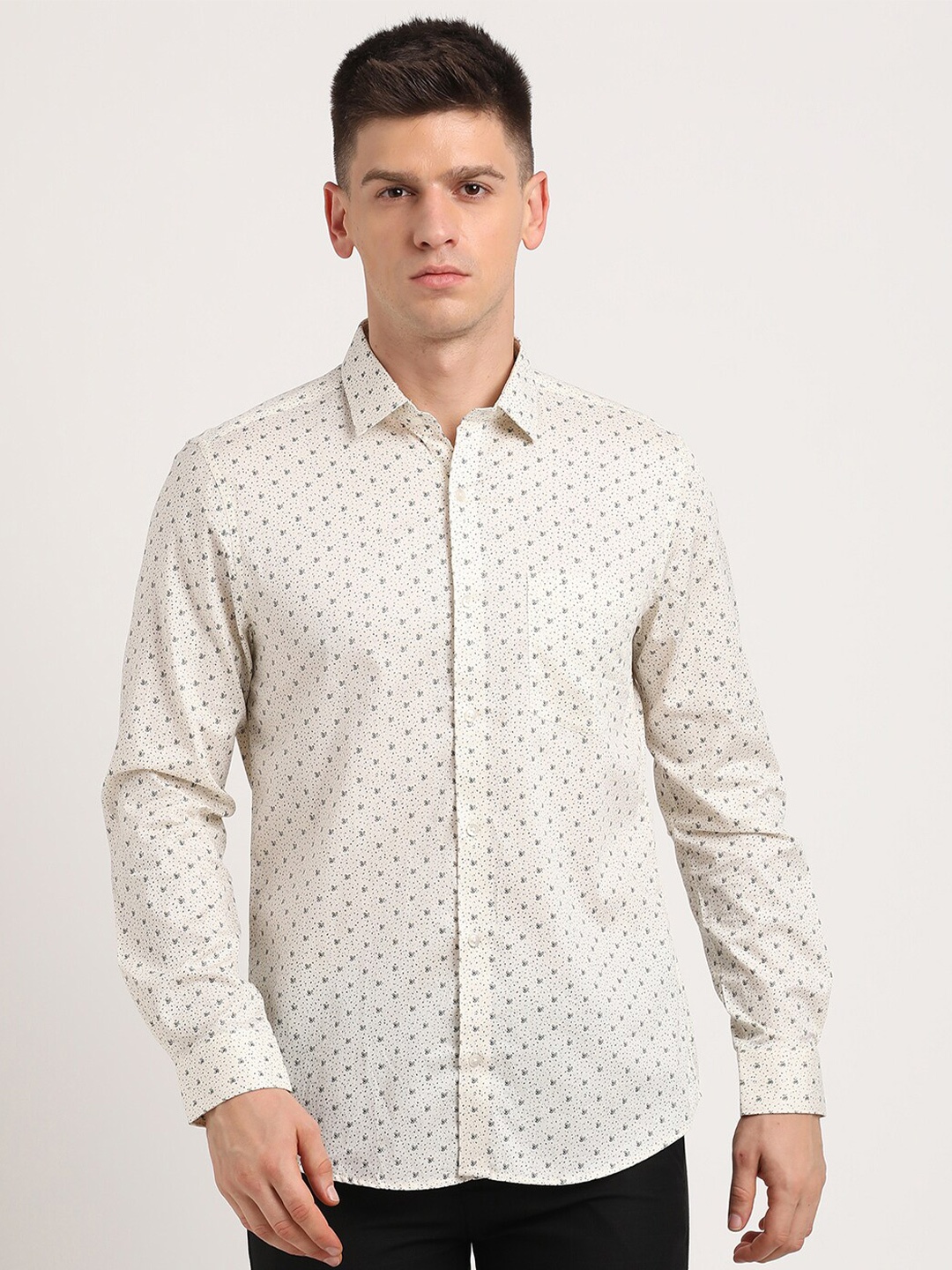 

Turtle Standard Micro Ditsy Printed Pure Cotton Formal Shirt, Beige