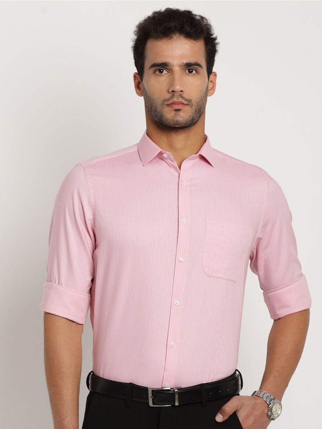 

Turtle Standard Striped Pure Cotton Formal Shirt, Pink