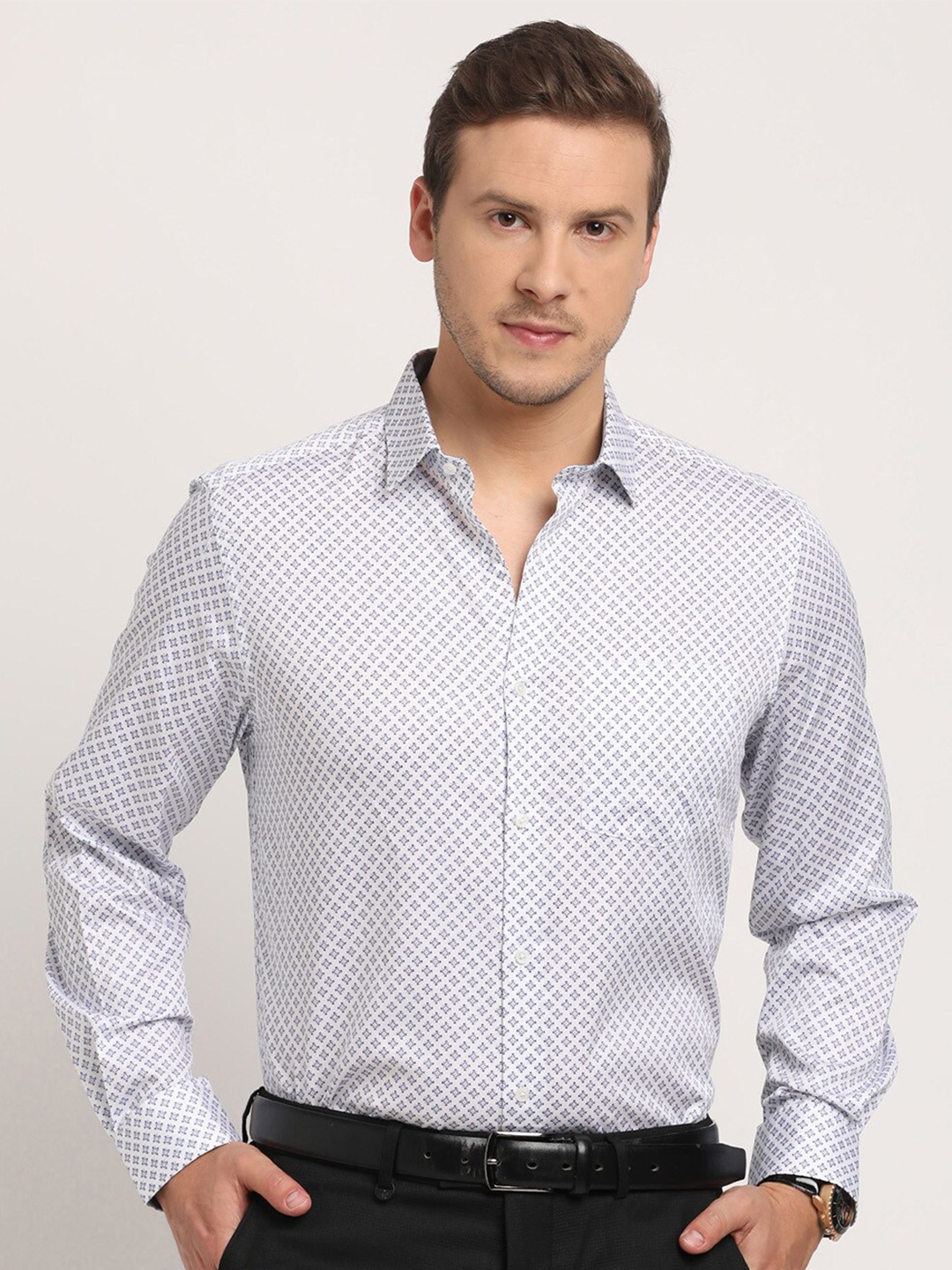 

Turtle Standard Micro Ditsy Printed Pure Cotton Formal Shirt, White