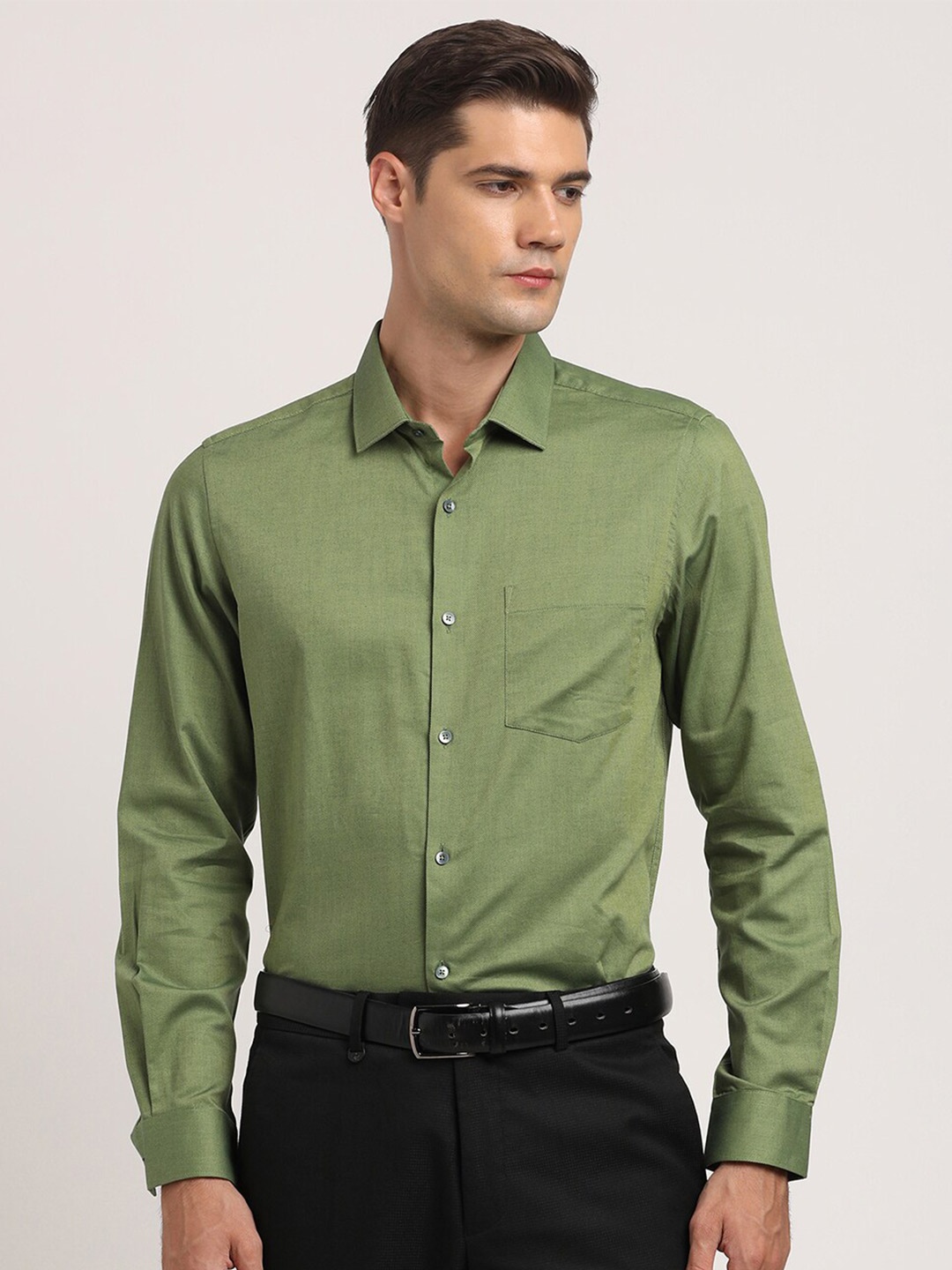 

Turtle Standard Long Sleeves Pure Cotton Formal Shirt, Olive