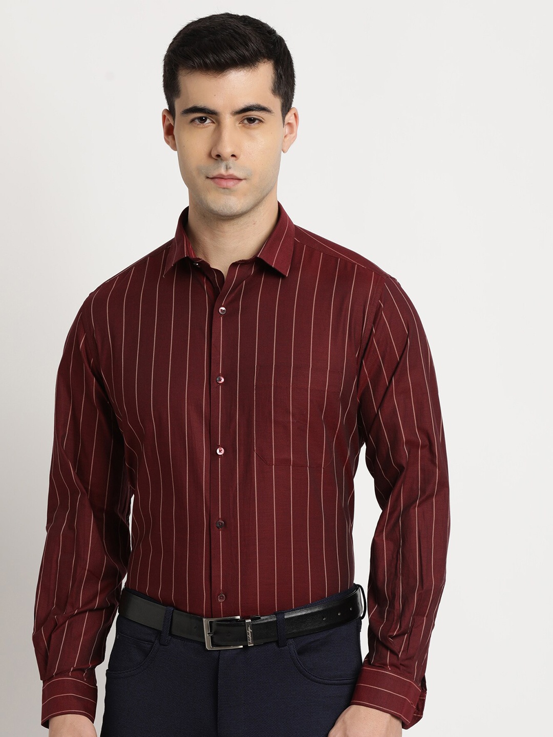 

Turtle Standard Striped Long Sleeves Pure Cotton Formal Shirt, Maroon