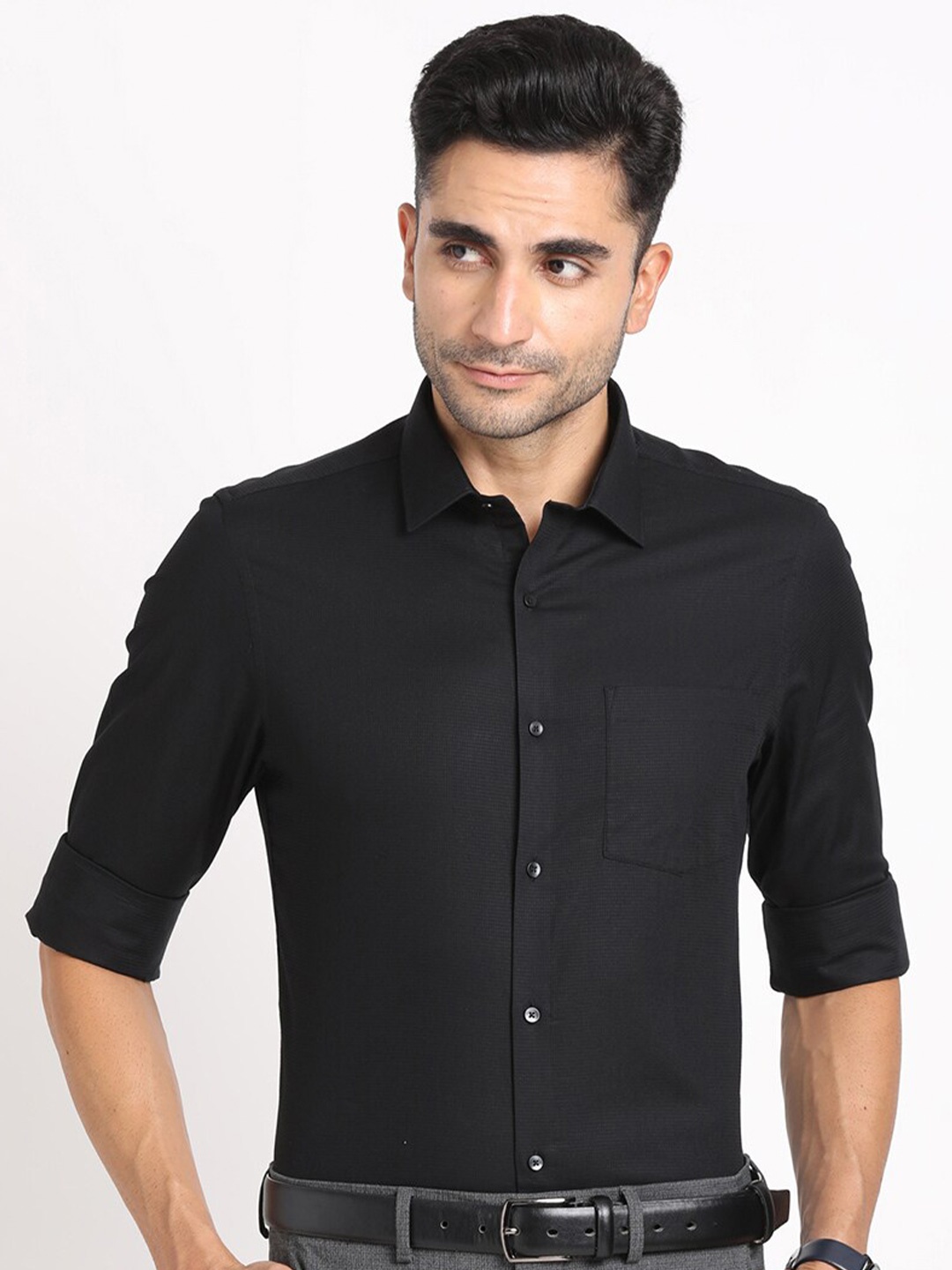 

Turtle Standard Spread Collar Cotton Formal Shirt, Black