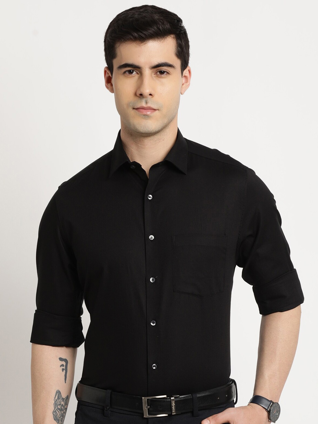 

Turtle Standard Spread Collar Cotton Formal Shirt, Black