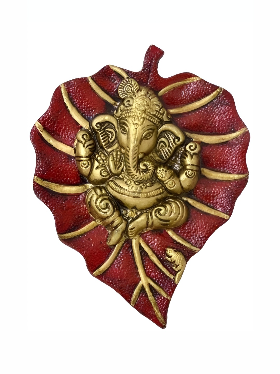 

Navyaksh Gold-Toned & Red Brass Ganesh Ji Decorative Showpiece