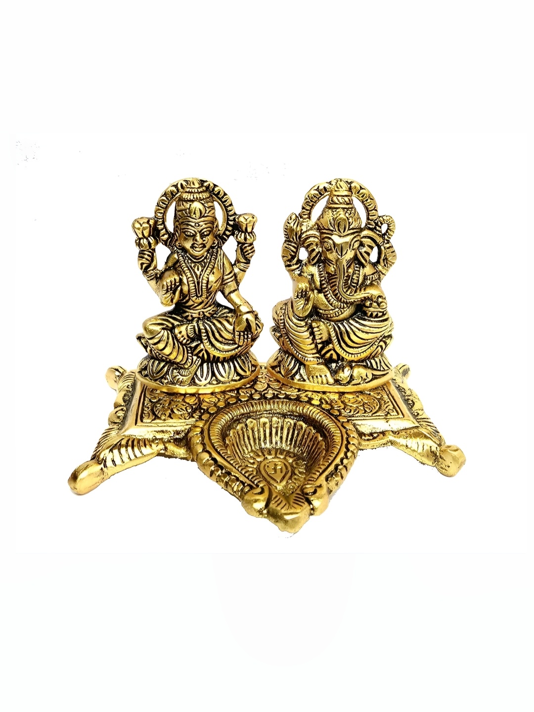 

Navyaksh Gold-Toned Metal Laxmi Ganesh With Diya Showpiece