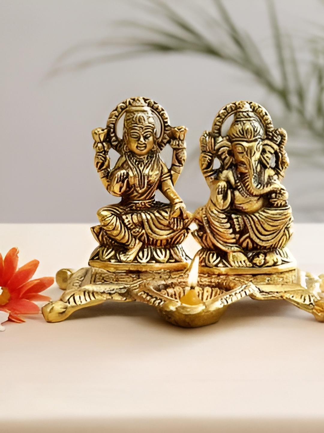 

Navyaksh Gold-Toned Brass Laxmi Ganesh Decorative Showpiece