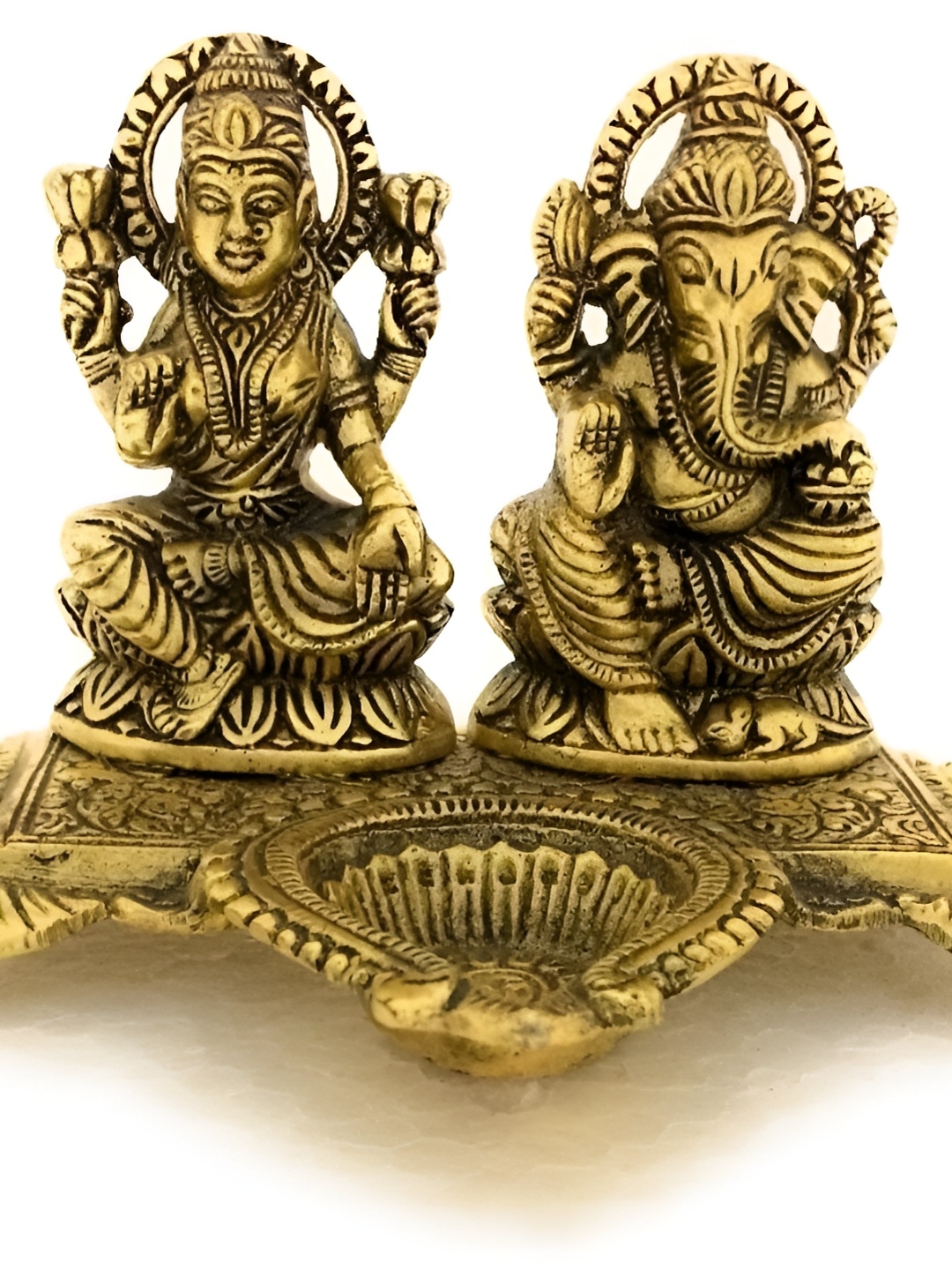 

Navyaksh Gold-Toned Metal Lakshmi Ganesh With Diya Showpiece