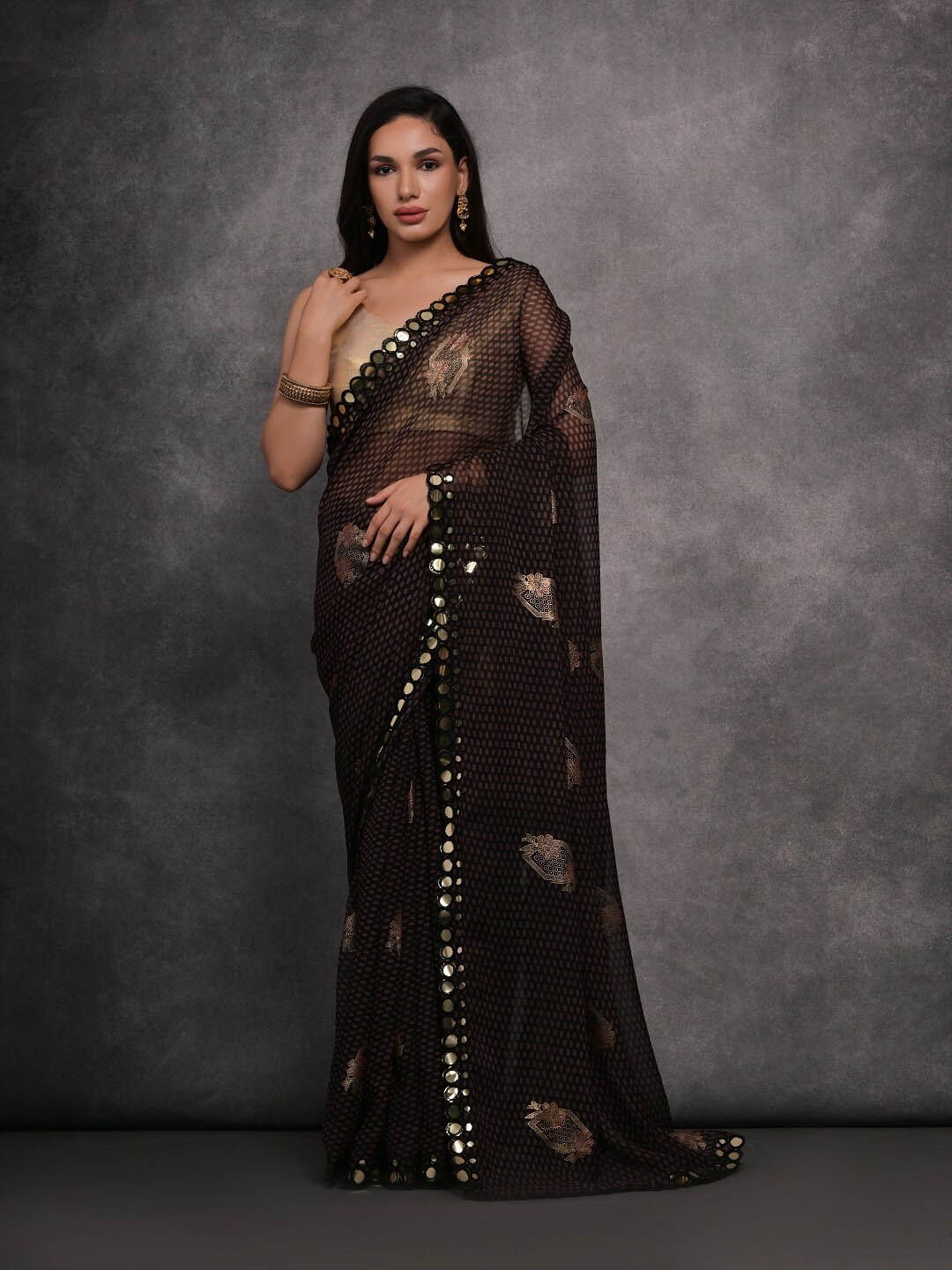 

Mitera Mirror Work Pure Georgette Saree, Black