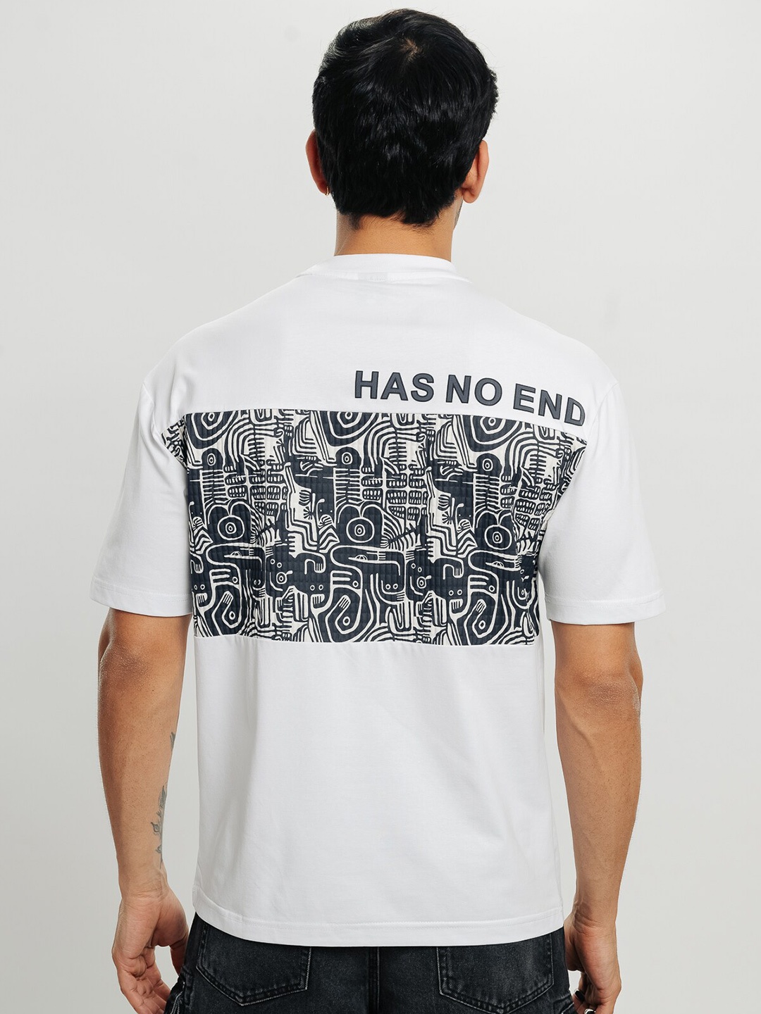 

FREAKINS White Typography Printed Drop-Shoulder Sleeves Pure Cotton T-shirt