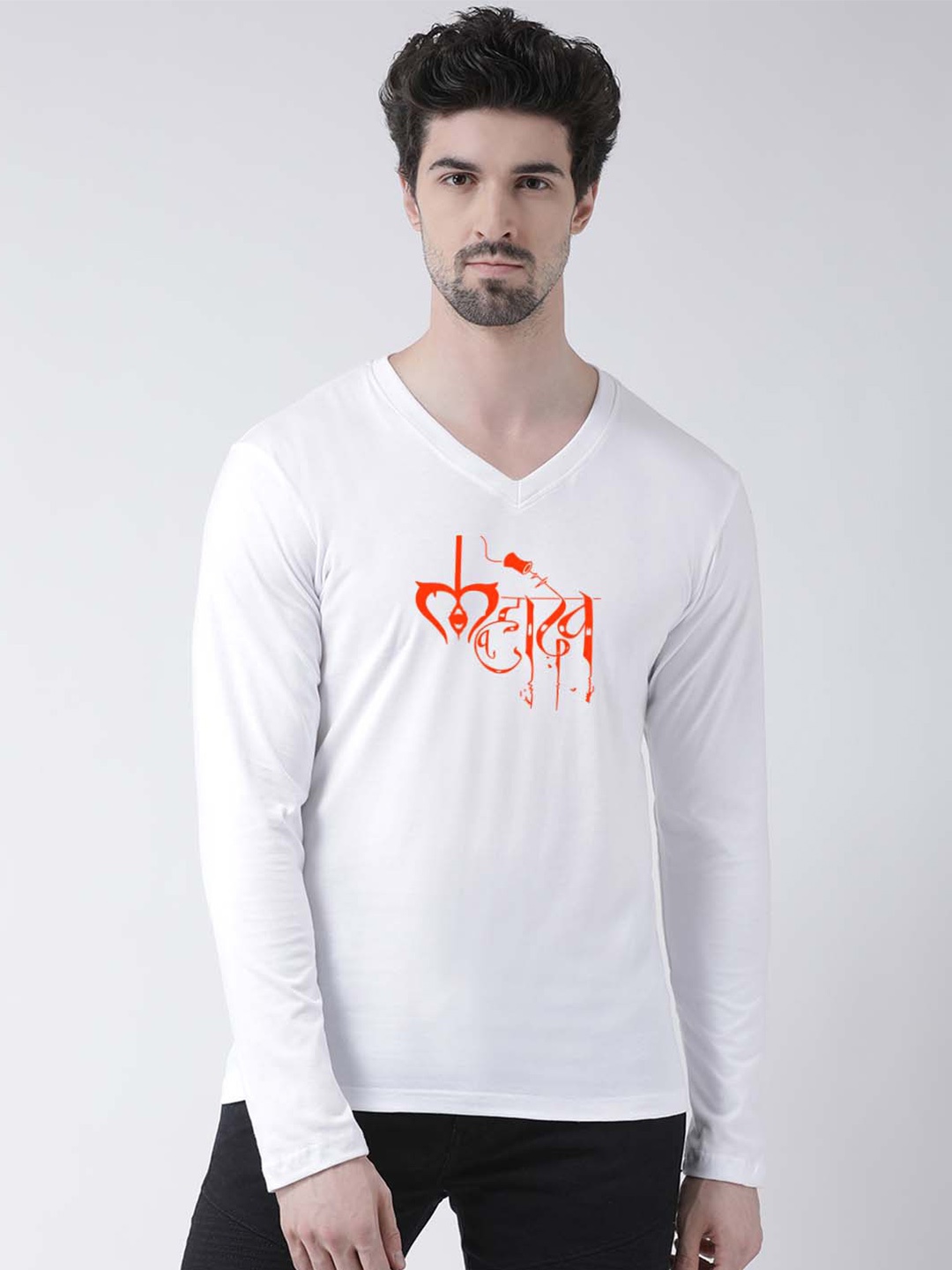 

Friskers Typography Printed V-Neck Slim Fit Pure Cotton T-shirt, White