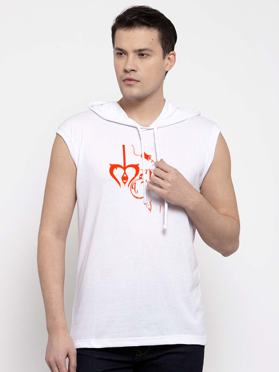 

Friskers Typography Printed Hooded Sleeveless Slim Fit Pure Cotton T-shirt, White
