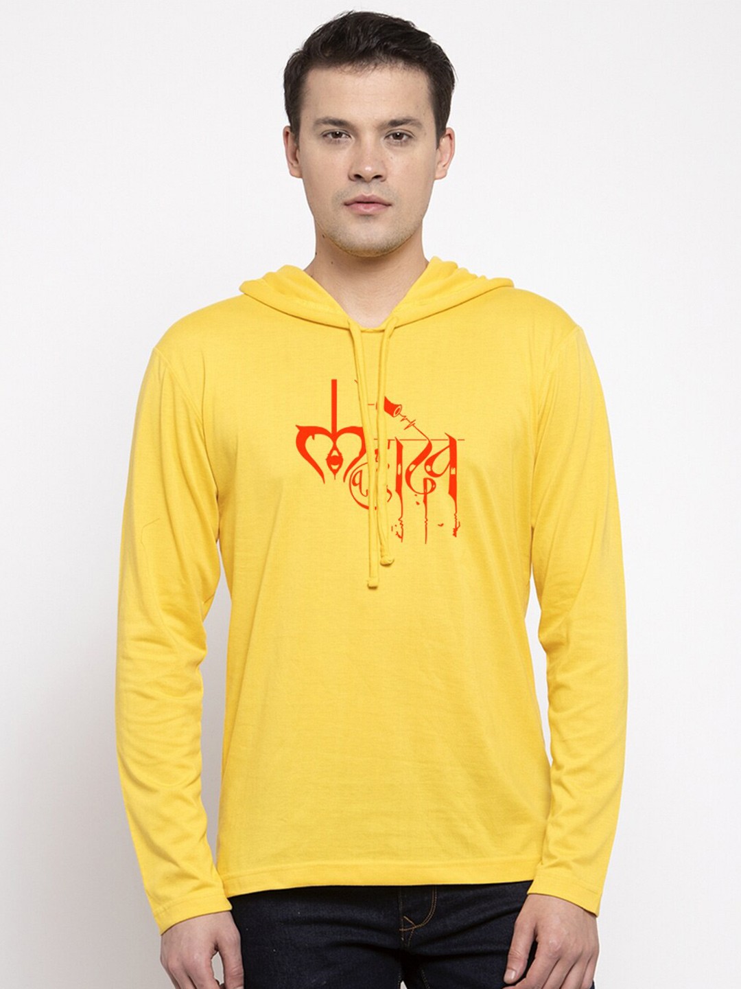 

Friskers Typography Printed Hooded Slim Fit Pure Cotton T-shirt, Yellow
