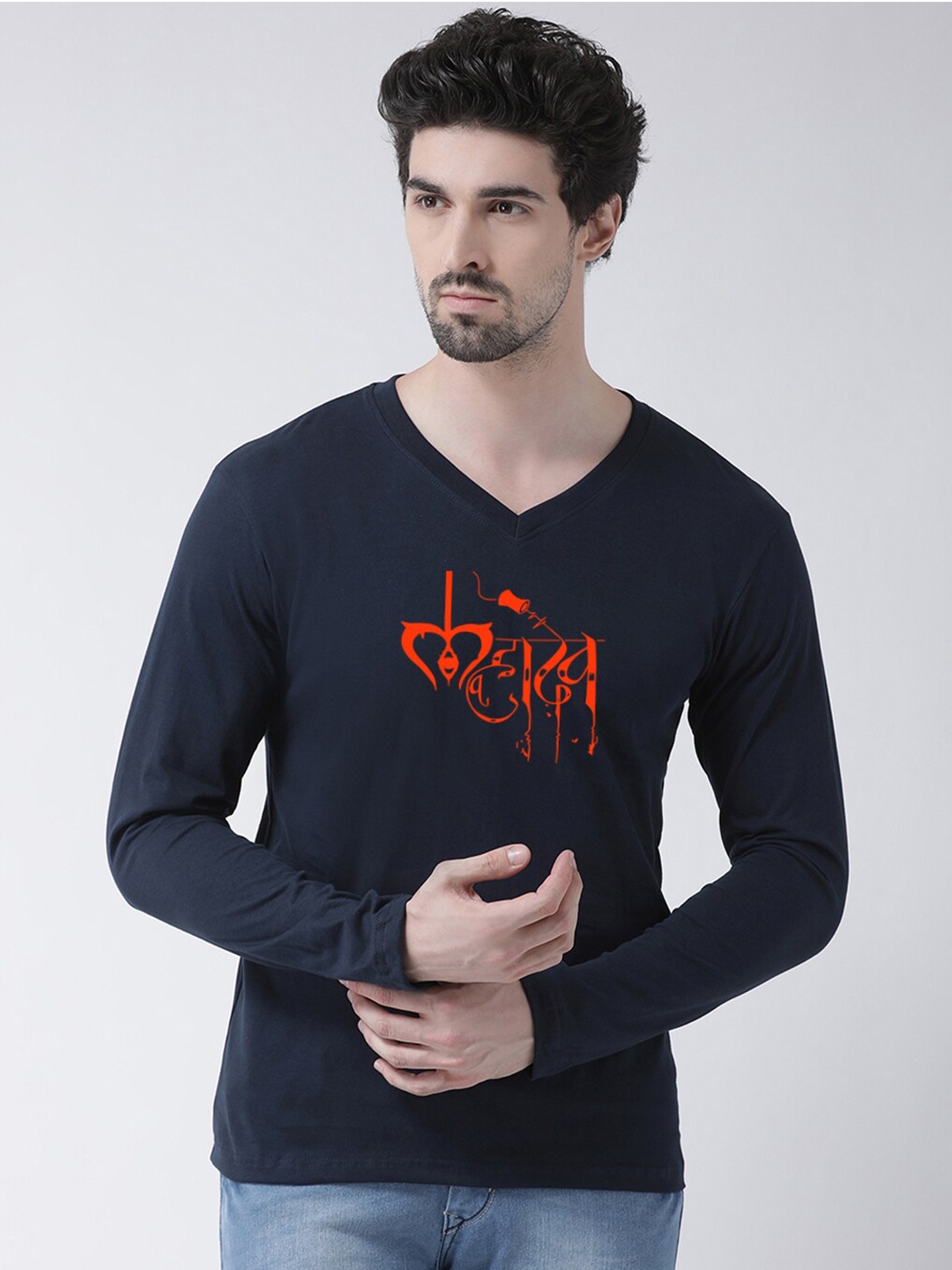 

Friskers Typography Printed Slim Fit Pure Cotton T-shirt, Navy blue