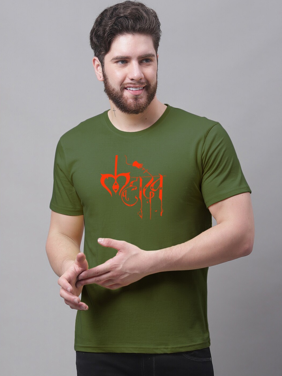 Friskers Typography Printed Slim Fit Pure Cotton T-shirt, Olive