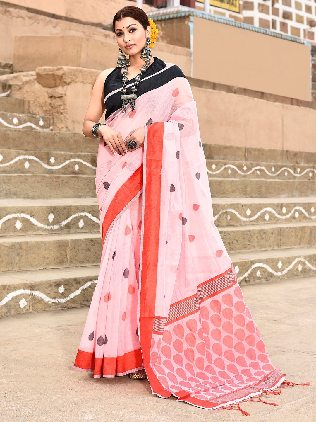 

elora Woven Design Pure Cotton Bhagalpuri Saree, Pink