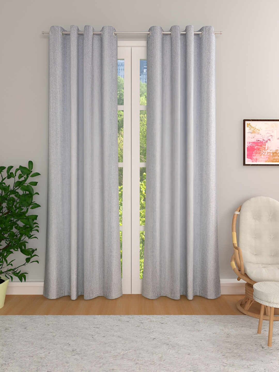 

THE CONVERSION Grey 2 Pieces Room Darkening Long Door Curtain