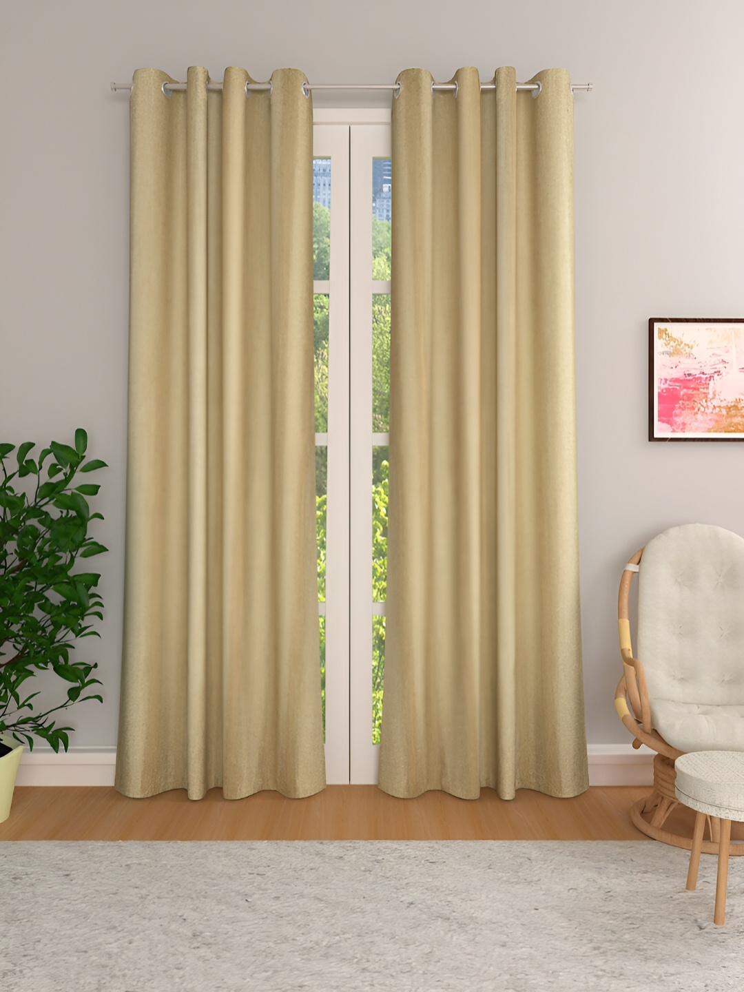 

THE CONVERSION Beige 2 Pieces Room Darkening Long Door Curtain