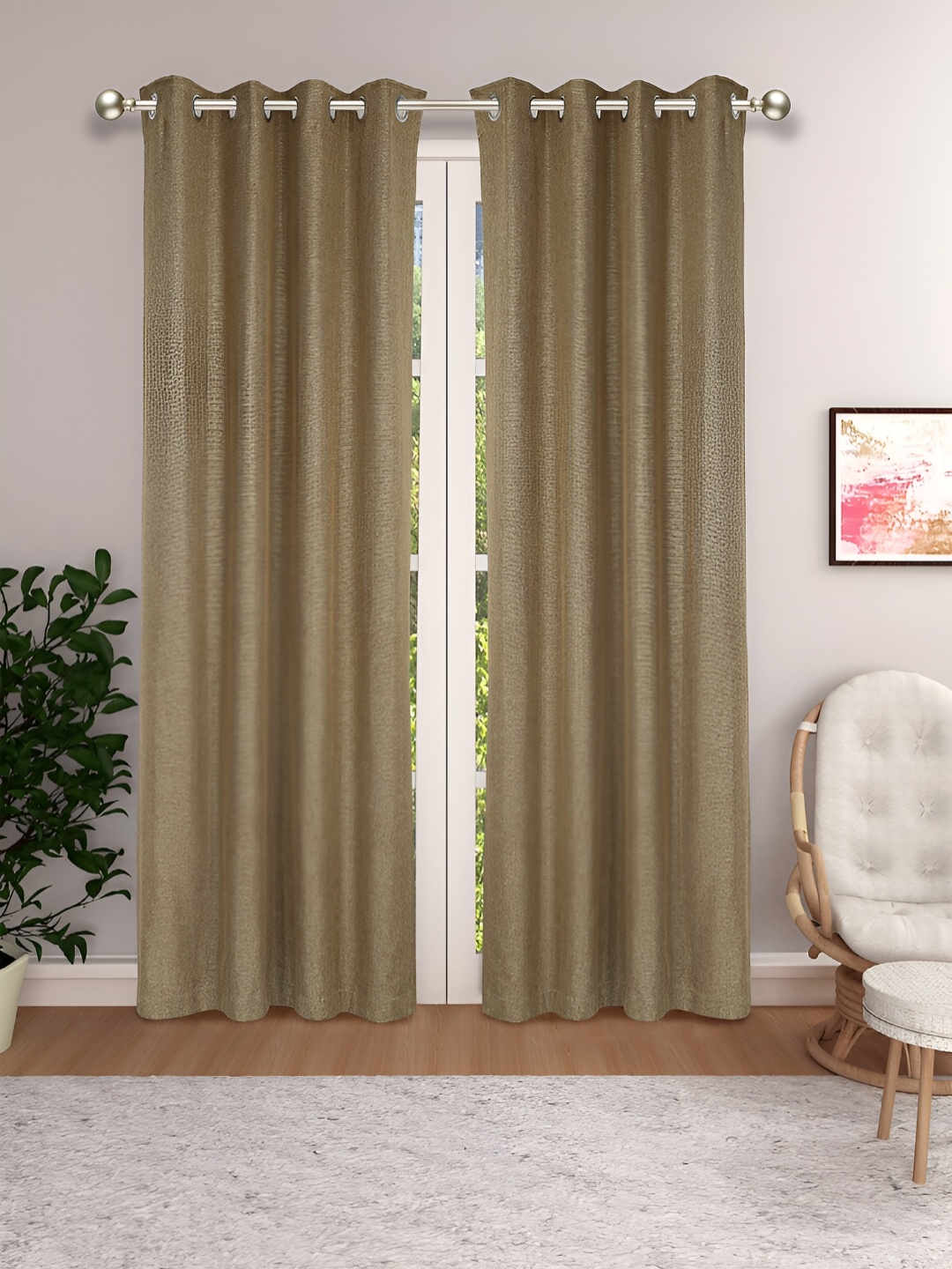 

THE CONVERSION Brown 2 Pieces Room Darkening Door Curtains