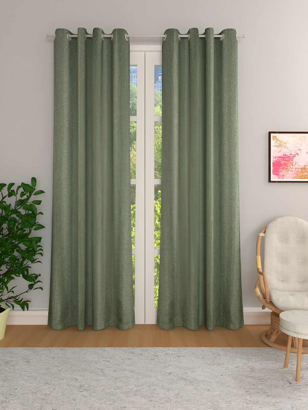 

THE CONVERSION Green 2 Pieces Room Darkening Long Door Curtain