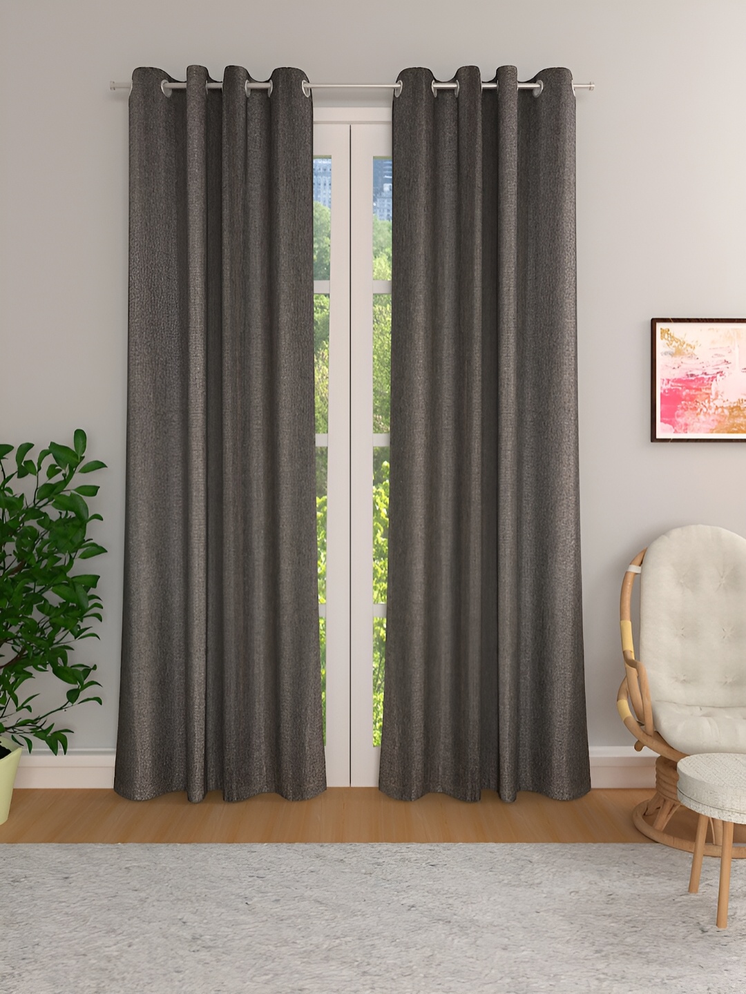 

THE CONVERSION Coffee Brown 2 Pieces Room Darkening Long Door Curtains