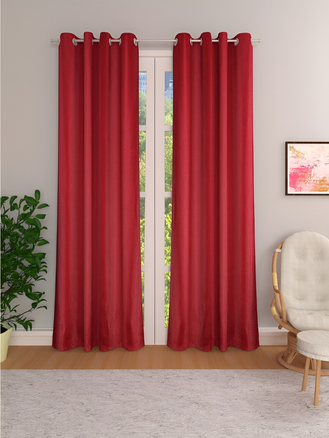 

THE CONVERSION Red 2 Pieces Room Darkening Long Door Curtains