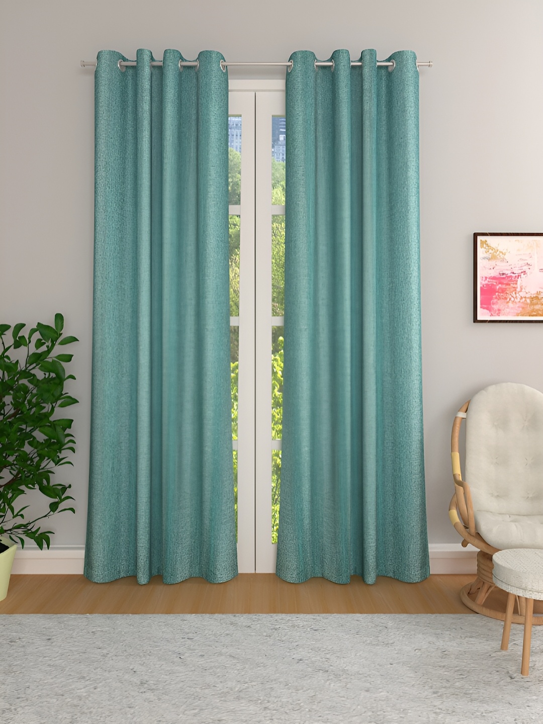 

THE CONVERSION Sea Green 2 Pieces Room Darkening Long Door Curtain