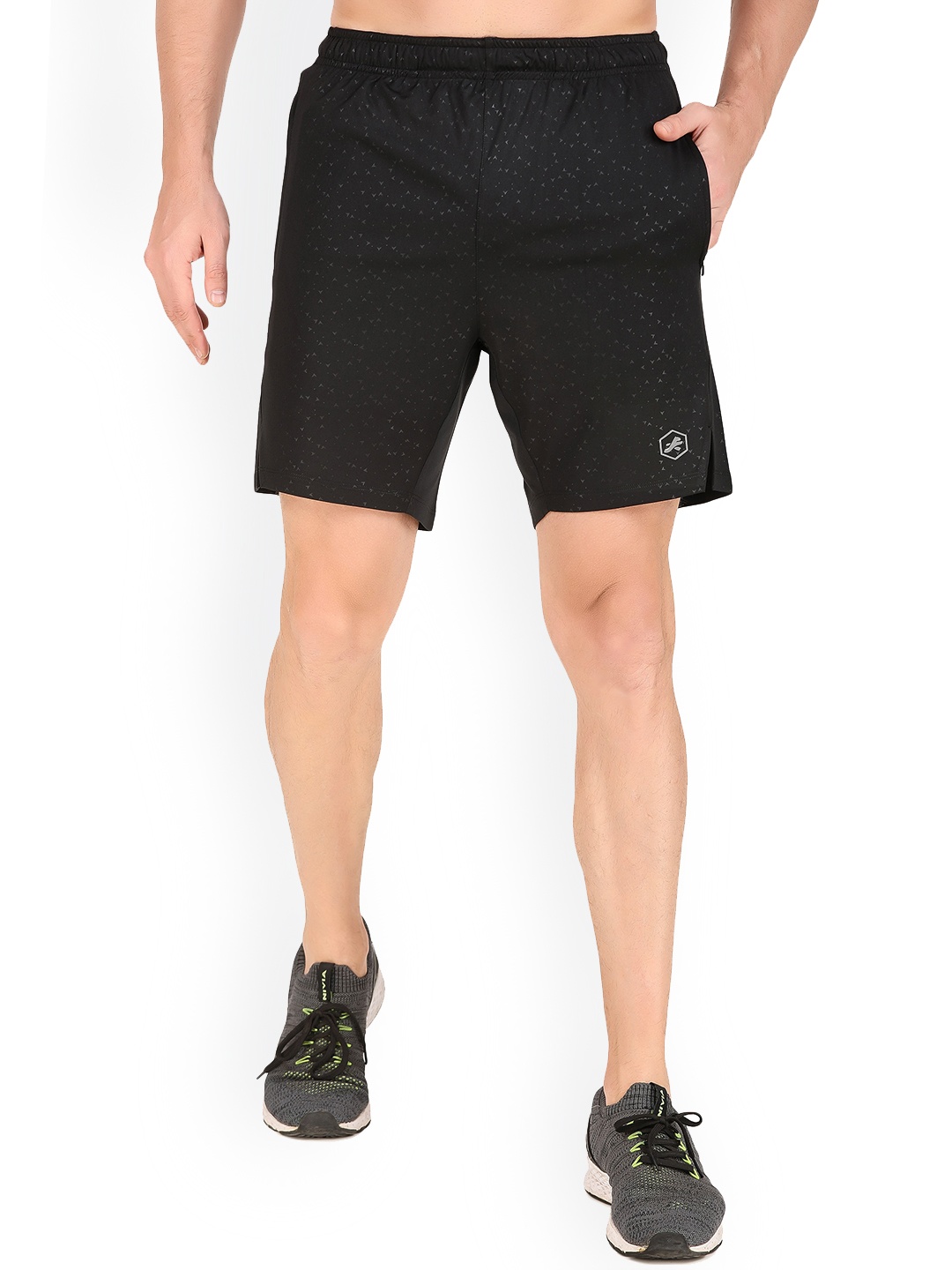 

REDESIGN Men Abstract Printed Rapid-Dry Running Sports Shorts, Black