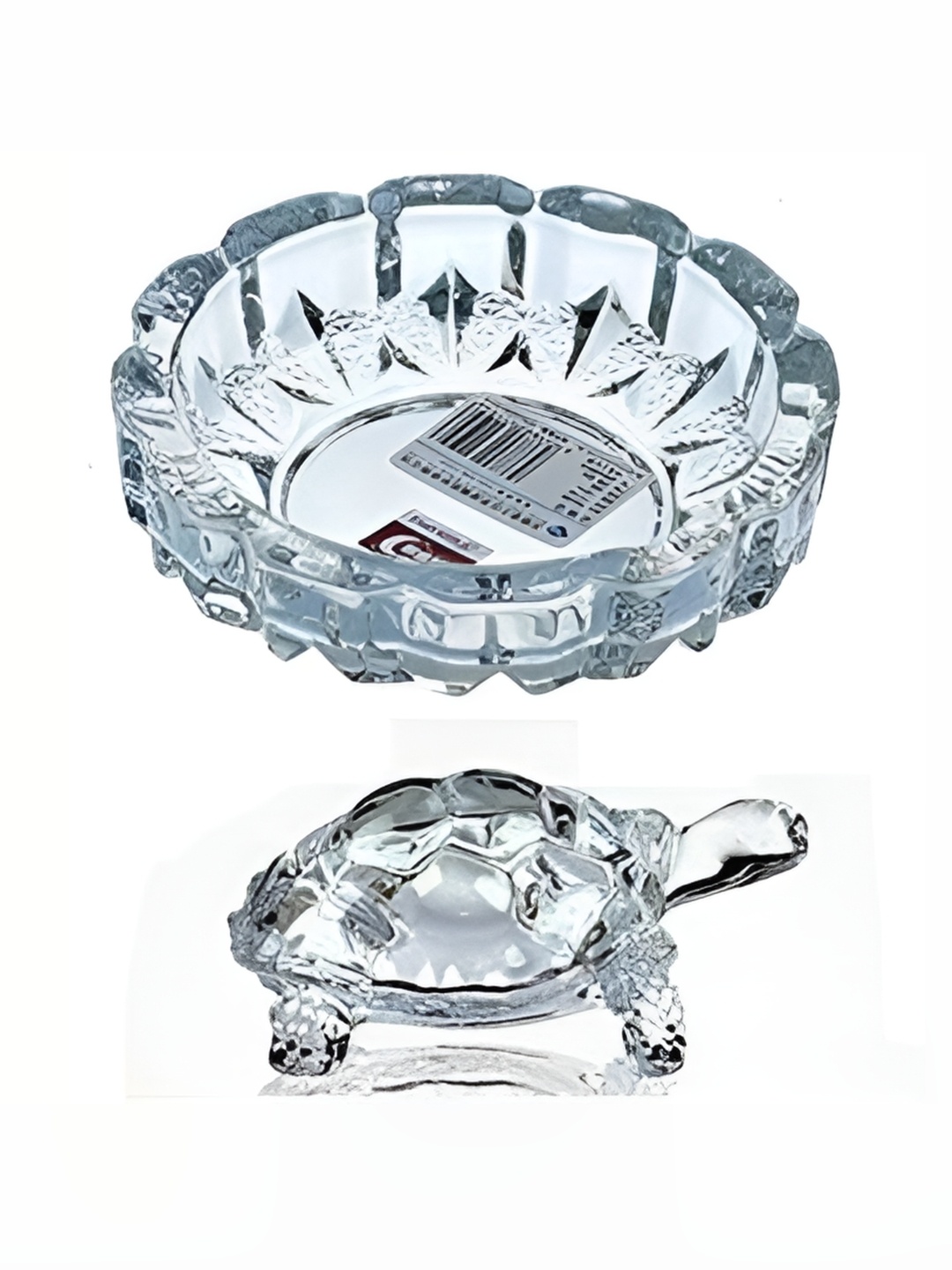 

Navyaksh White Crystal Glass Turtle Plate Religious Curio Showpiece