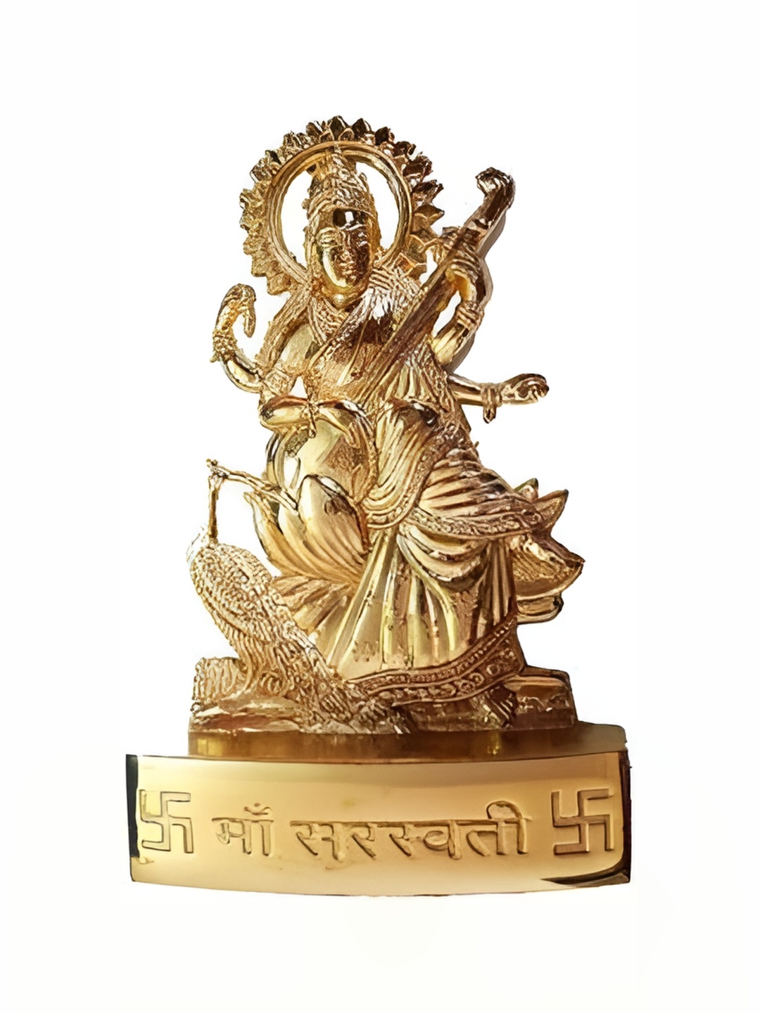 

Navyaksh Gold-Toned Religious Small Saraswati Showpiece