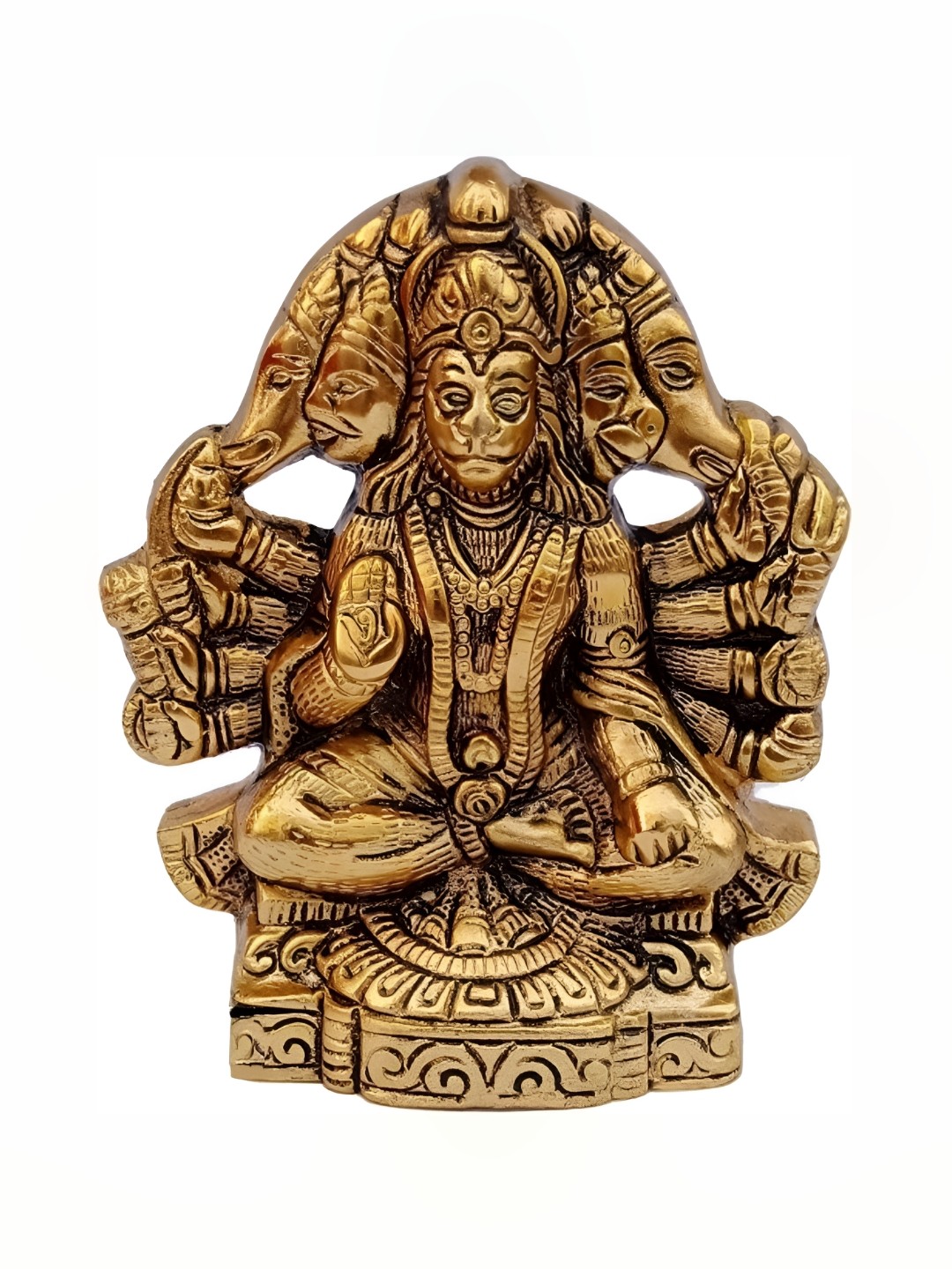 

Navyaksh Gold-Toned Religious Small Sitting Panchmukhi Hanuman Showpiece