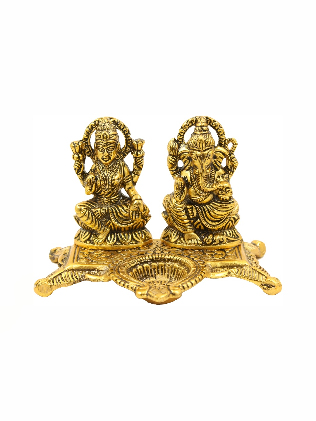 

Navyaksh Gold-Toned Religious Small Laxmi Ganesh With Diya Showpiece