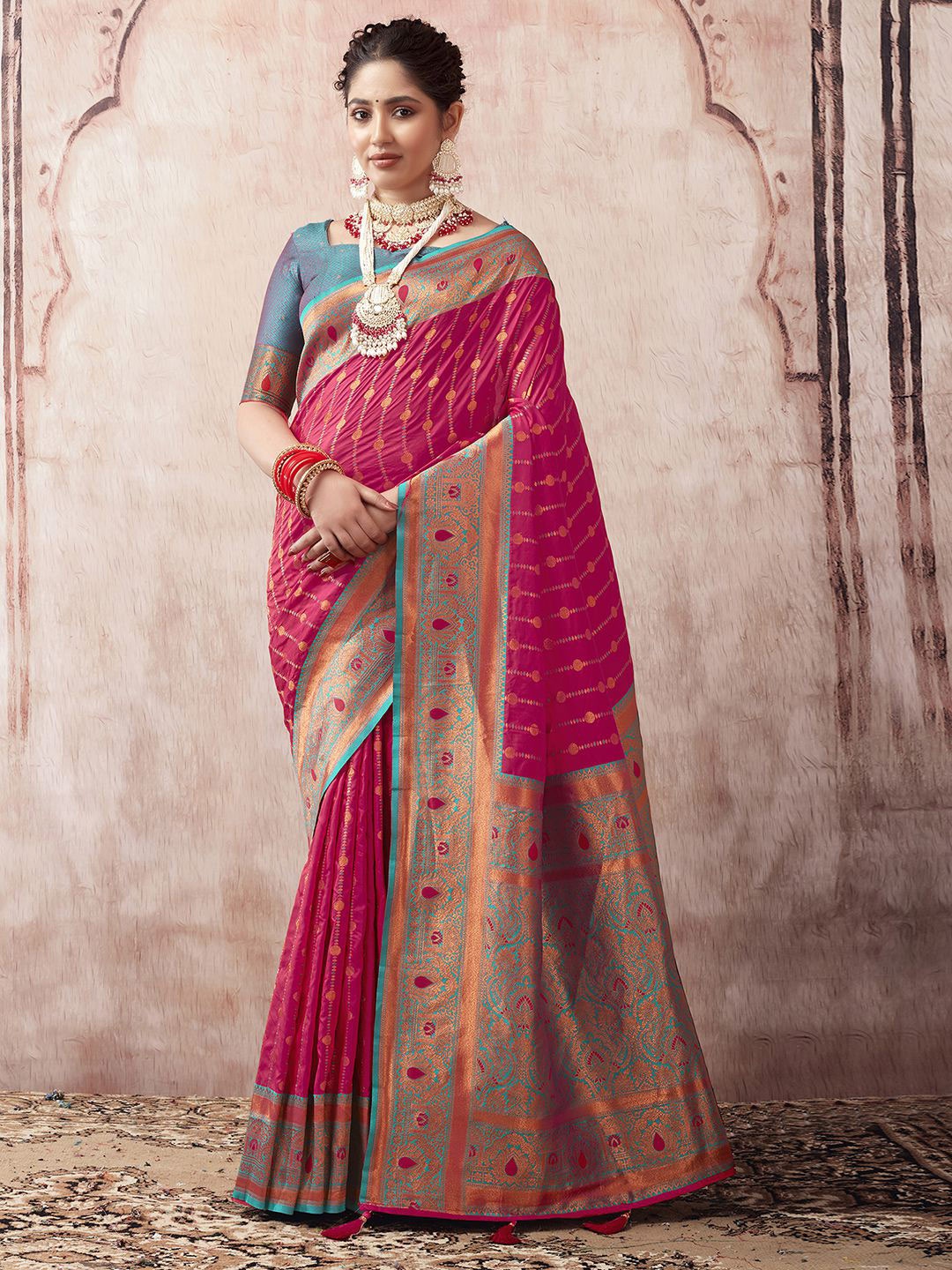 

Satrani Ethnic Woven Design Zari Art Silk Banarasi Saree, Pink