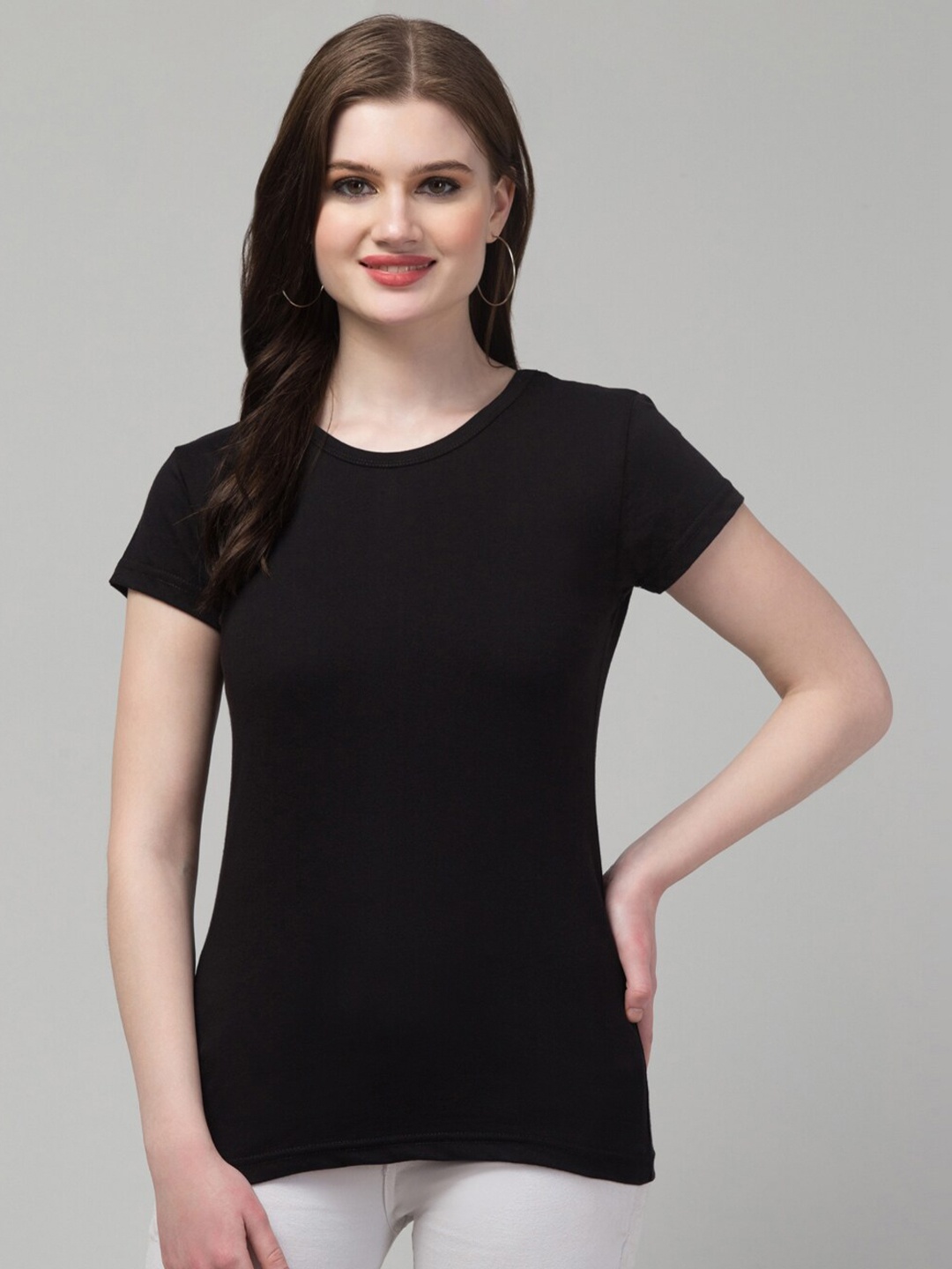 

Trend Level Round Neck Pure Cotton T-shirt, Black