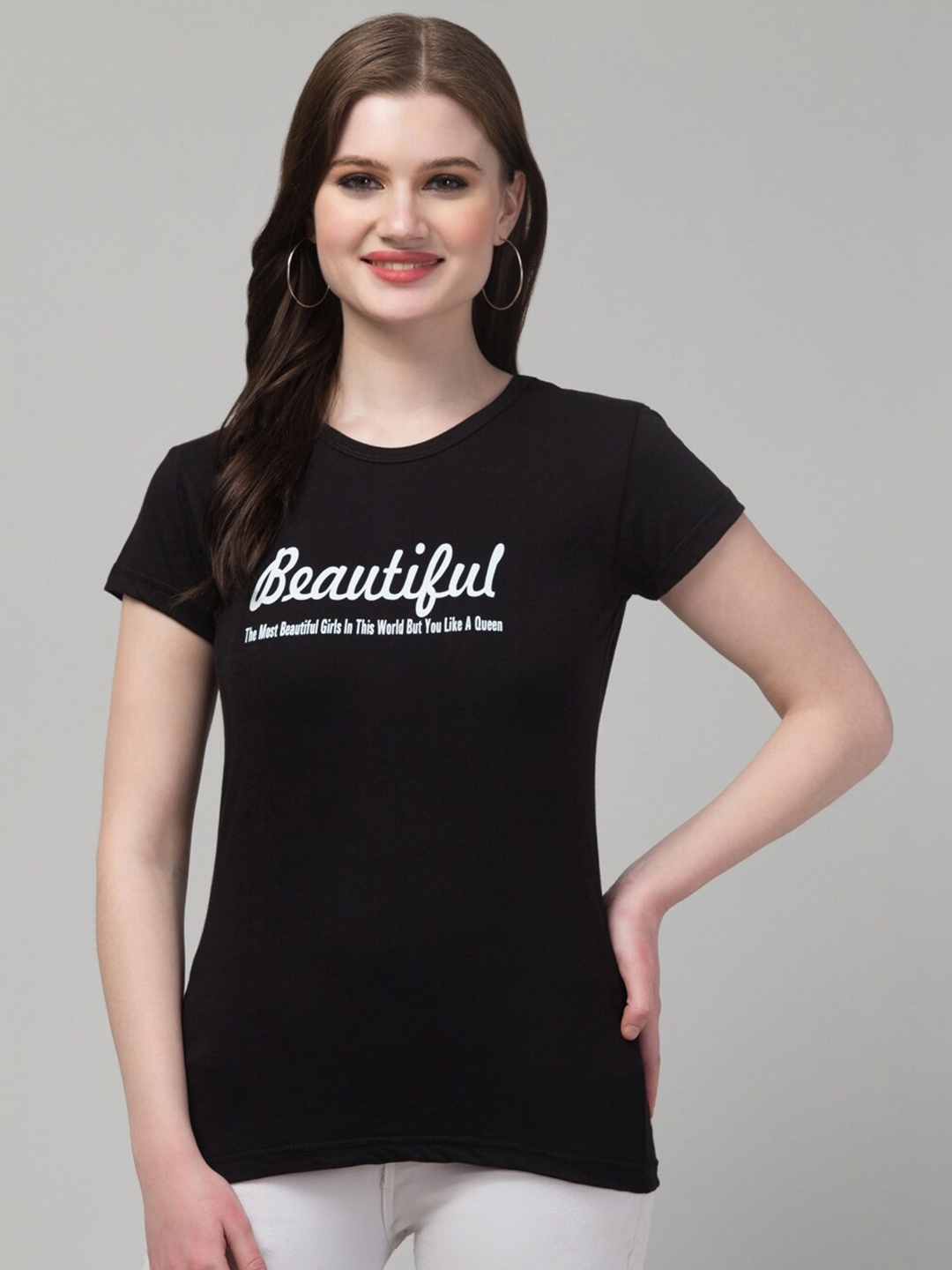 Trend Level Typography Printed Pure Cotton T-shirt, Black