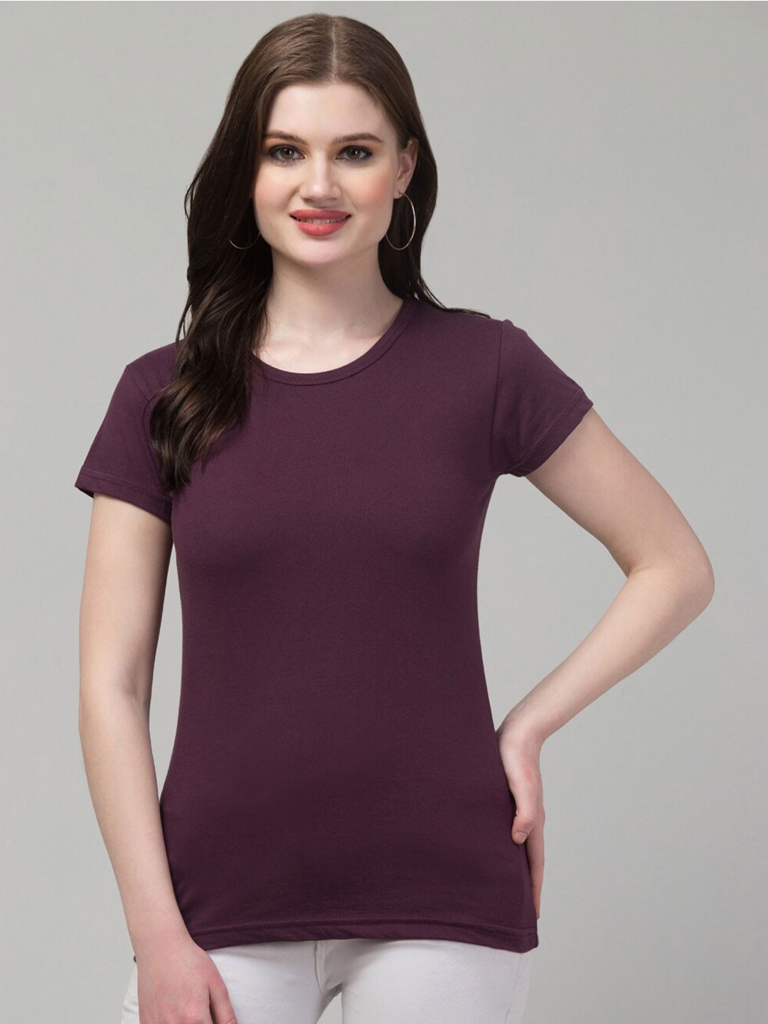 

Trend Level Round Neck Pure Cotton T-shirt, Burgundy
