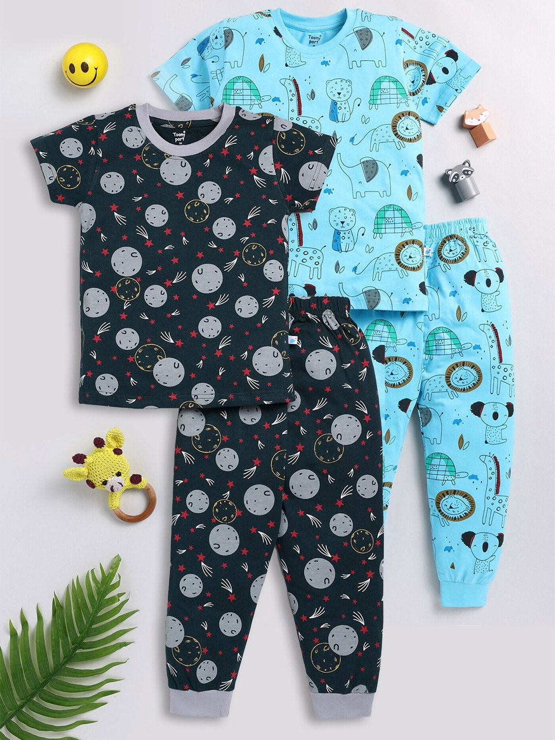 

Toonyport Kids Pack Of 2 Printed Pure Cotton Top with Trousers, Blue