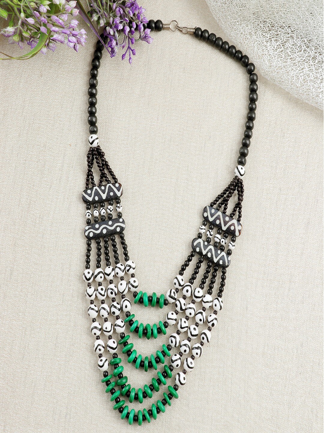 

UNIVERSITY TRENDZ Gold-Plated Beaded Hand Painted Necklace, Green