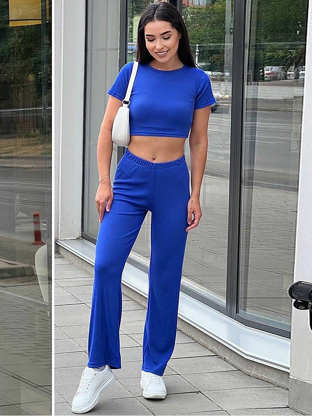 

LULU & SKY Crop Top & Wide Pants Set, Blue
