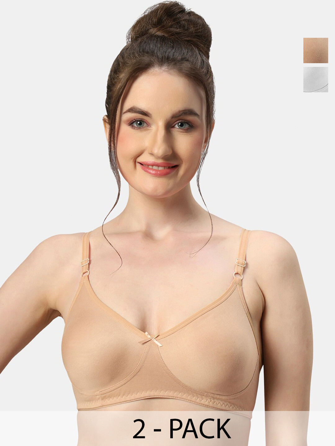 

Sonari Pack Of 2 Medium Coverage Non Padded Pure Cotton T-shirt Bra With All Day Comfort, Nude