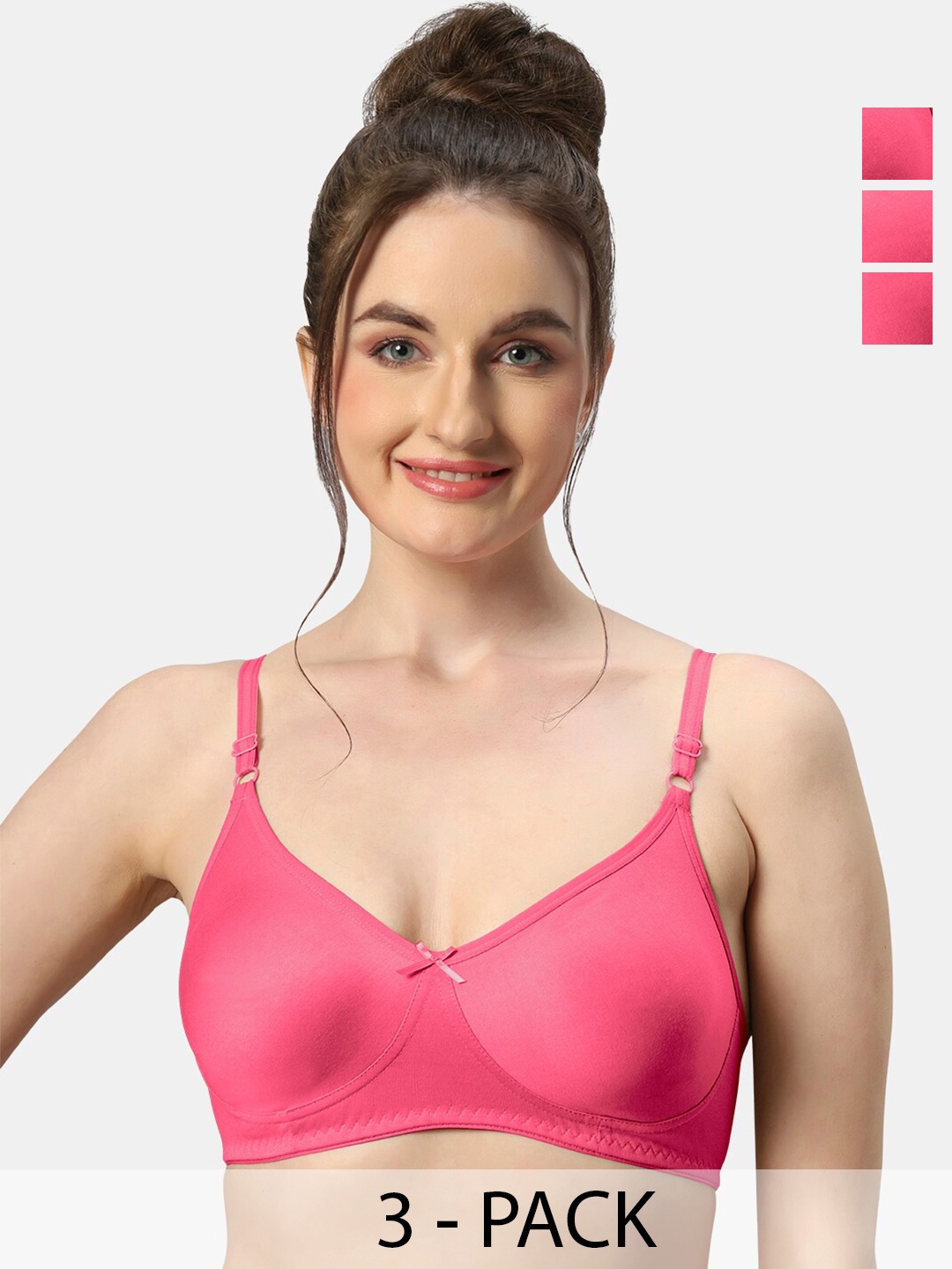 

Sonari Pack Of 3 Medium Coverage Pure Cotton Bra, Pink
