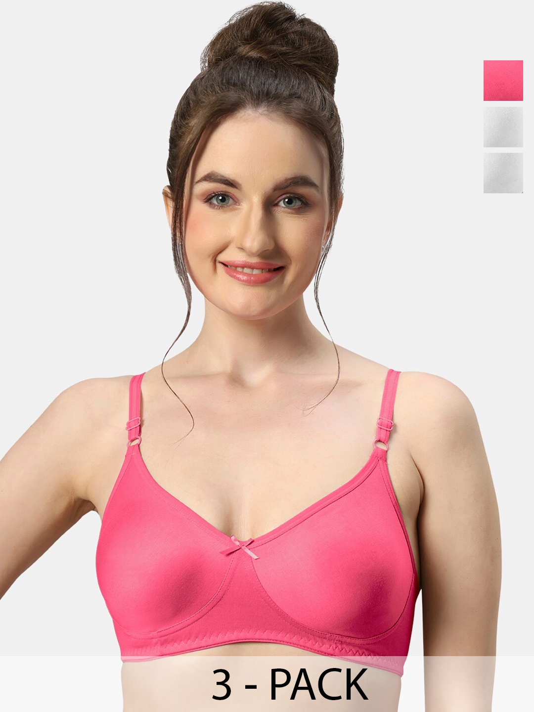 

Sonari Pack Of 3 Medium Coverage Pure Cotton Bra All Day Comfort, Coral
