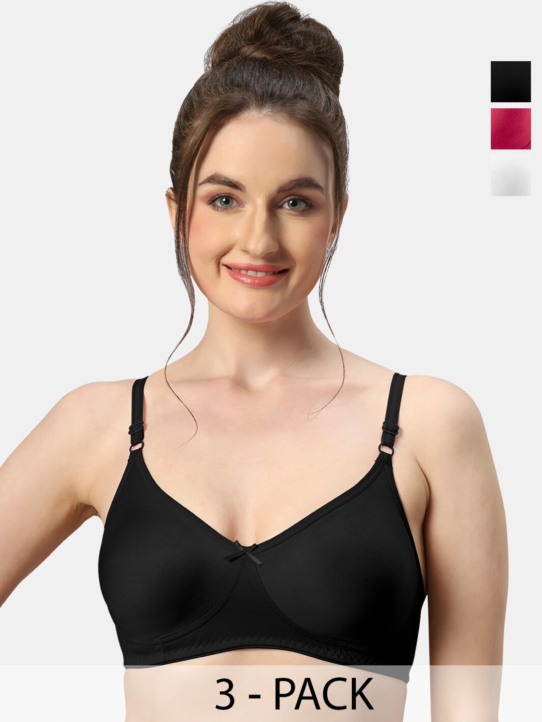 

Sonari Pack Of 3 Medium Coverage Pure Cotton Bra All Day Comfort, Black