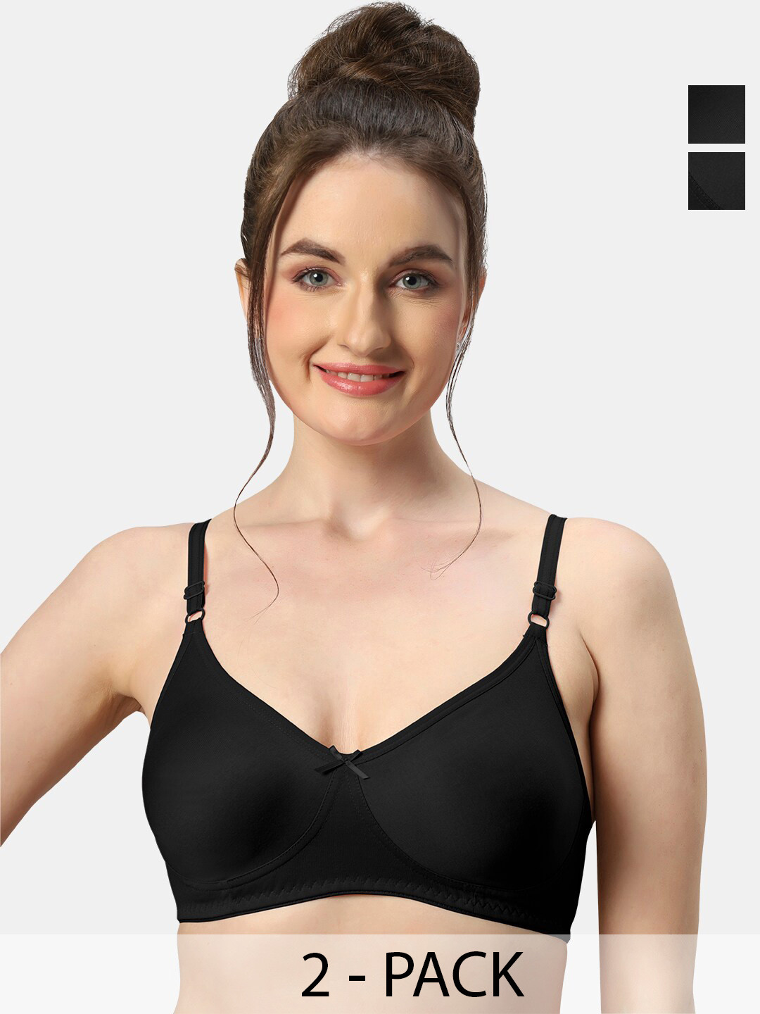 

Sonari Pack Of 2 Medium Coverage Pure Cotton Bra, Black